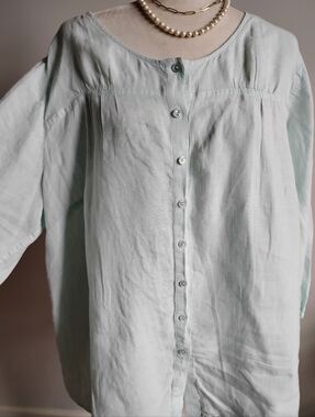 Talbots Linen Peasant Blouse Pastel Mint Classic Cottagecore Bohemian Size 2X